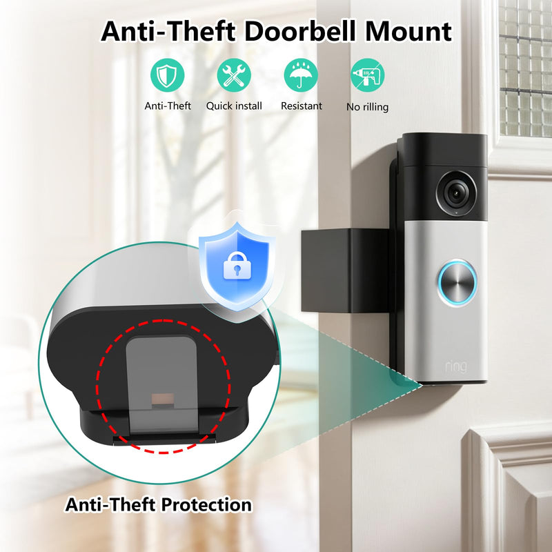 Anti-Theft Door Mount for Ring Battery Doorbell/ Plus/ Pro 2nd(2026 Release), Adjustable Mounting Bracket Camera Holder for Ring Doorbell Pro, No Drill Doorbell Mount for Apartment, Rentals, Home