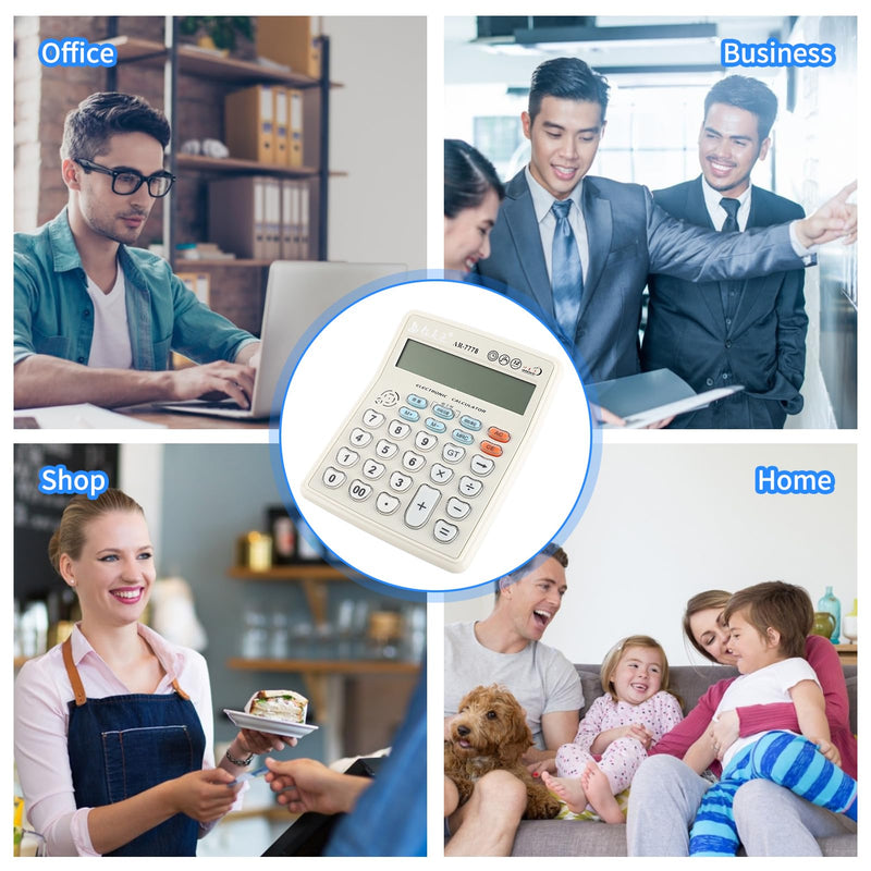 Electronic Desktop Calculator with Musical Function Big Buttons Calculator Time Date Display 12 Digits LCD Tilted Screen for Office Business Store