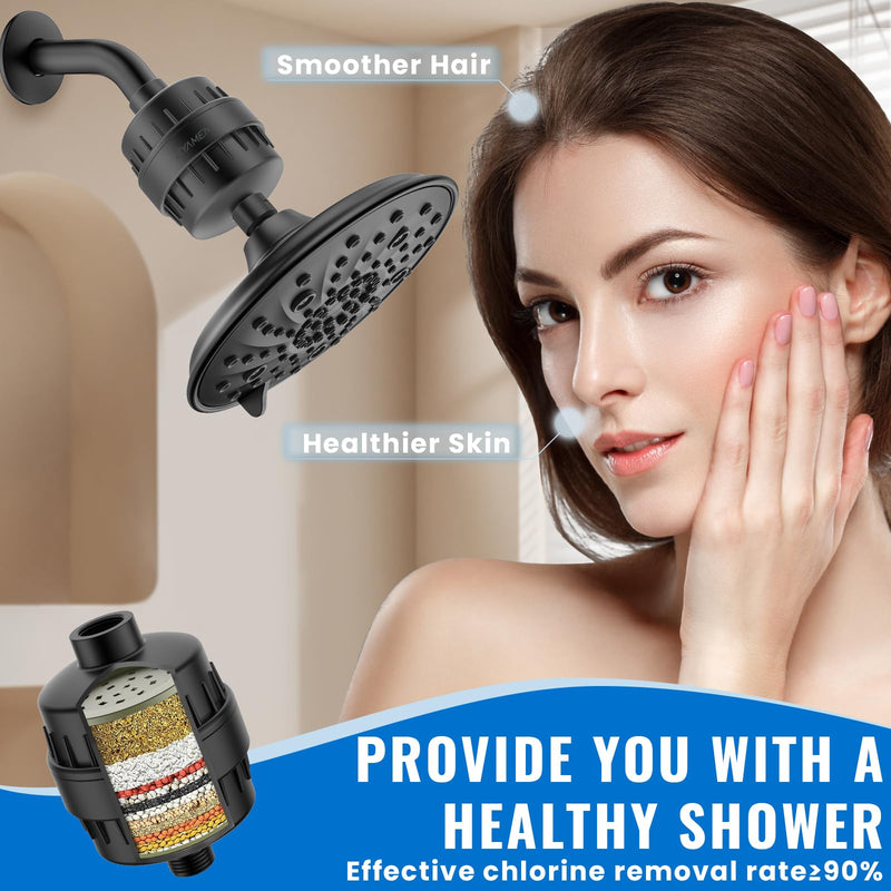 Ryamen Heavy Duty Shower Filter, Shower Water Filter, 99% REMOVAL Shower Head Filter for Hard Water, Heavy Metals, Chlorine (2 Cartridges, Black) 2 Filters