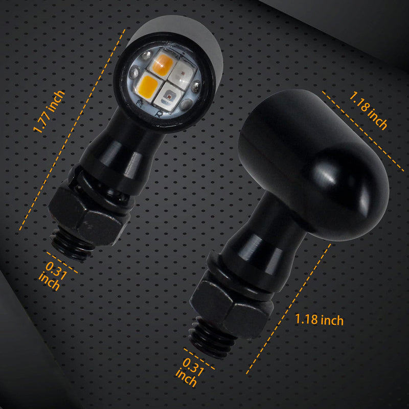QUASCO Rear Motorcycle LED Turn Signals Universal Mini Size Brake Tail Light Blinkers Compatible with Harley Honda Kawasaki Suzuki Triumph Yamaha black with amber/red light