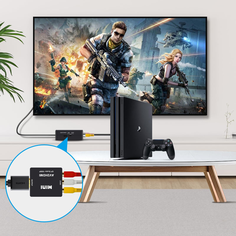 RCA AV to HDMI Converter, 1080P RCA Composite CVBS Audio Video Converter Supporting PAL/NTSC Compatible with PC/Laptop/Xbox /PS4 /TV/STB/VHS/VCR/Blue-Ray