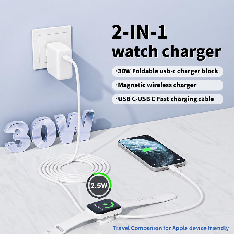 For Apple Watch Charger,[Apple MFi Certified] 2-in-1 Magnetic iWatch Wireless Charger Fast Charging iWatch USBC Cord 6.6FT& 30W iPhone Wall Charge Block for Apple Watch Series Ultra/11/10/9/8/7/SE/6/5
