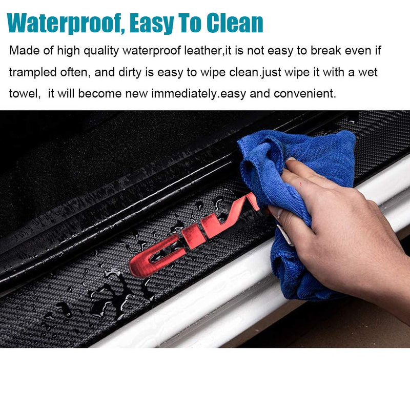 LEXLEY For Honda 2005-2023 2024 2025 4-Door CIVIC Carbon Fiber Style Leather Door Sill Protector Anti-Dirty Scuff Plate Cover Guard Sills Protector Trim,Welcome Pedal Protect 4PCS -RED RED
