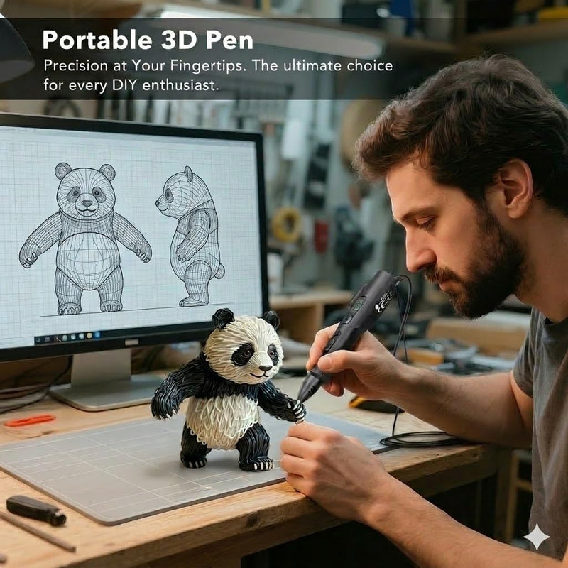 3D Printing Pen Kit, 3D Printer Pen with Adjustable Temperature,Stepless Speed, PLA/ABS Compatible 3D Drawing LCD Display, for Creative Art, DIY Projects,Black