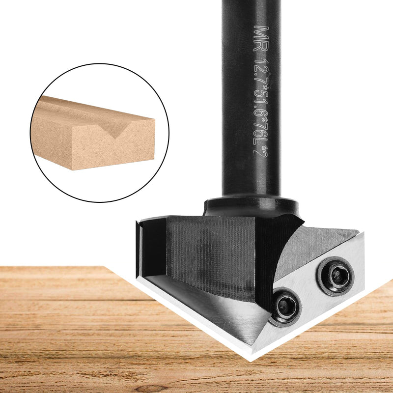 Genmitsu 1/2" Shank Router Bit, 120 Degree V Groove Carbide Inserts, CNC Milling Machine Router Bits for Woodworking 2D/3D Signmaking, Lettering, Carving, VG03 VG03-120D-51.6mm 1/2" Shank--2" Cutting Diameter-120 Deg