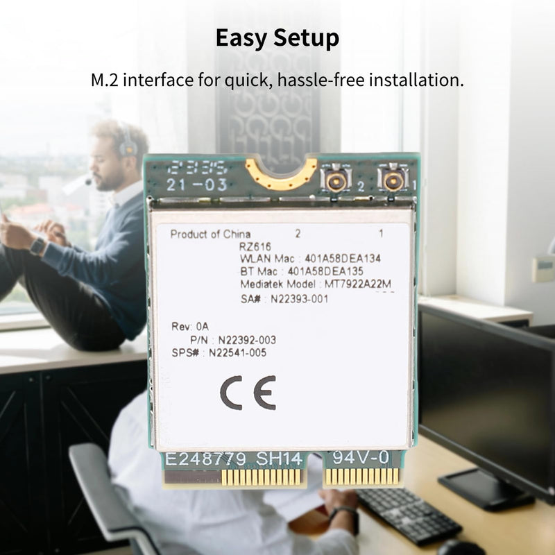 RZ616 MT7922A22M M.2 WiFi6E WL Network Card Module, 5374Mbps Bluetooth 5.2 Tri Band WiFi6E Card Adapter, for Computer, for Linux Compatible, Easy Installation