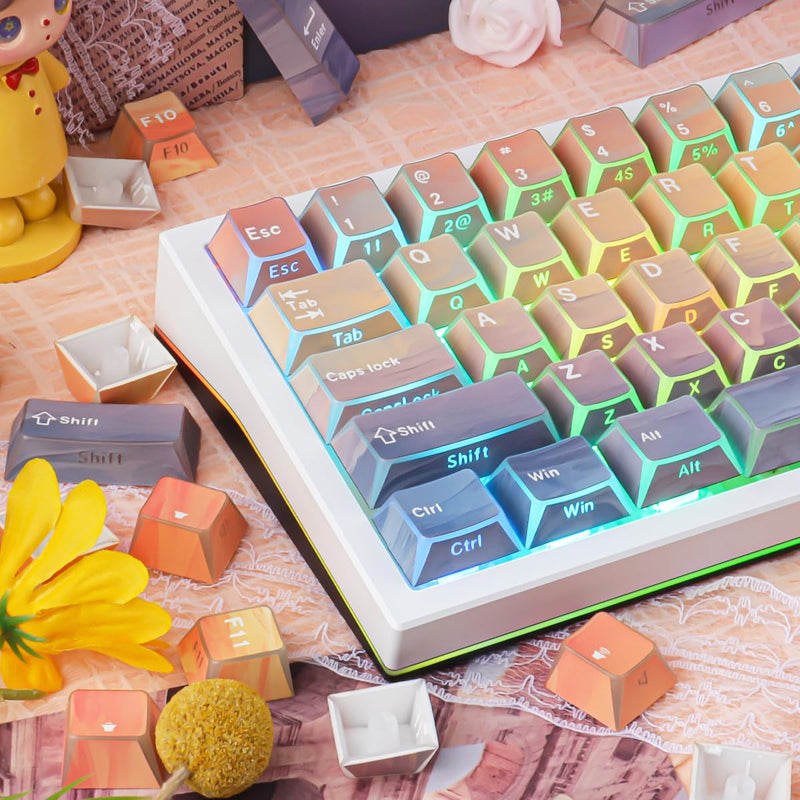 Tsungup Custom Keycaps,137 Keys Cherry Cool Key Caps Keyboard Keycap Set | Sunset-Afterglowy Side Printed PBT Keycaps for Cherry MX Switches Mechanical Keyboard Sunset Yellow