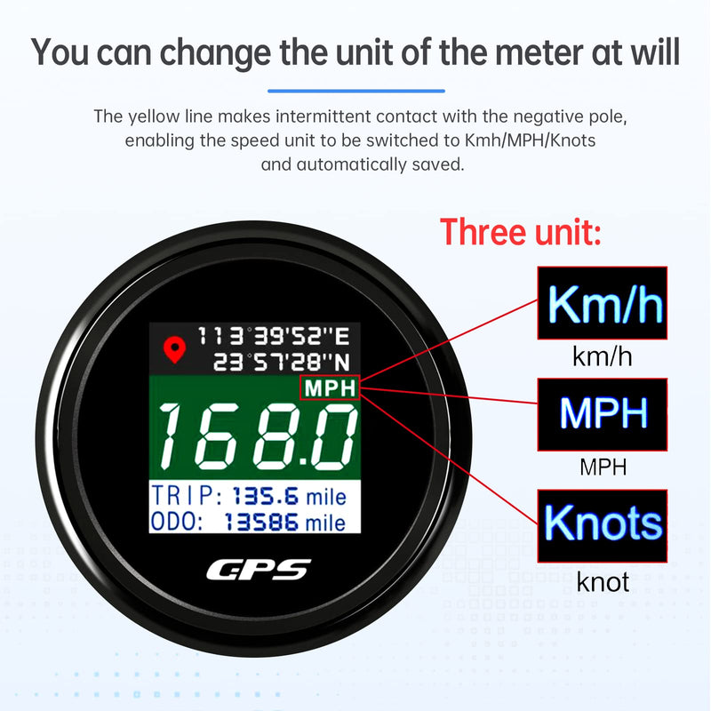 ARTILAURA GPS Speedometer Digital Speedometer 2-1/16" 52mm MPH/KM/Knot with GPS Antenna Odometer for Car Boat Marine (All Black) All Black