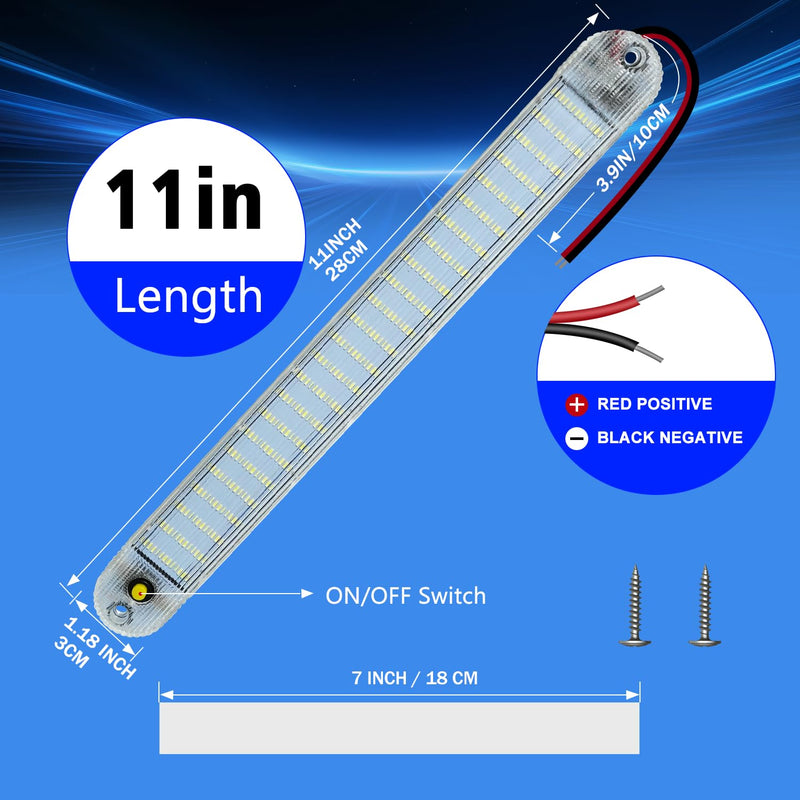 12V Led Interior Light Bar 4 Packs 72Led 6500K White with ON/Off Switch 11Inch 12V 24V for Enclosed Cargo Trailer RV Van Truck Lorry Camper Caravan Motorhome (4Pcs)