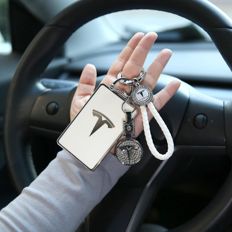 for Tesla Key Card Holder Bling Key Chain Card Key Holder for Model S/X/3/Y Cybertruck Keychain White