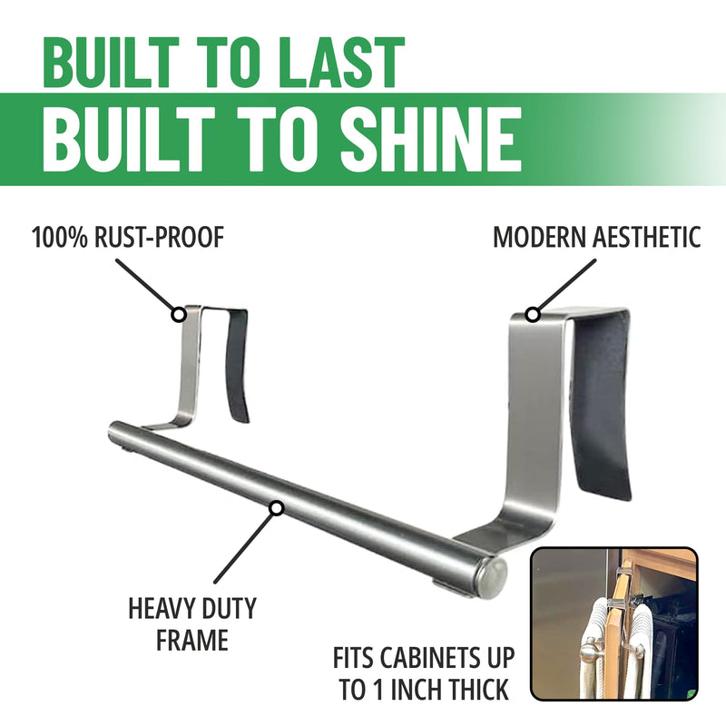 Evelots Towel Hook, Bar Over Cabinet Door - Kitchen, Bathroom - 2 Pack- Hand, Dish Towel Rack Holder - Inside or Outside Door - Brushed Stainless Steel - No Rust - No Scratch - No Installation Set of 2
