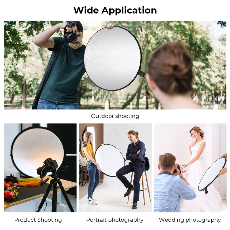 K&F CONCEPT 5-in-1 Light Reflector 32"(80cm) Photography Diffuser Collapsible Portable for Studio and Outdoor Lighting Gold Silver White Black Translucent 32'' (80cm)