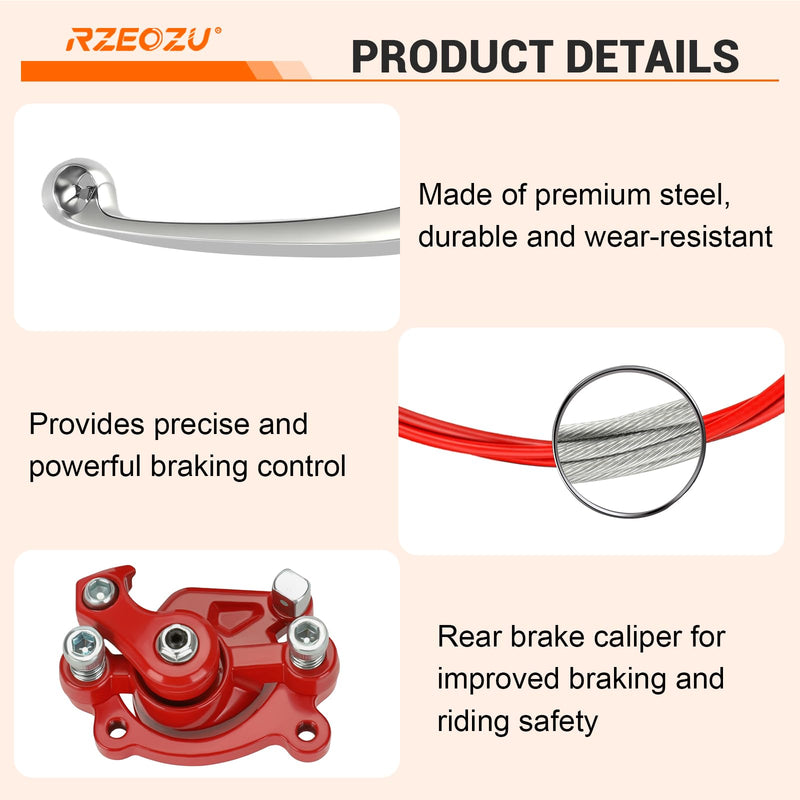 Mini Bike Brake Lever Kit Replacement for Coleman Minibike CT100U CC100X Motovox MBX10 MBX11 Monster Mega Moto 80cc 105cc Baja Doodlebug DB30 GMB100 79cc 100cc Parts with Rear Brake Caliper Red