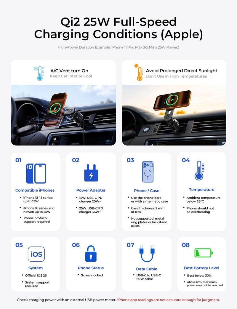 LISEN for Qi2.2 25W MagSafe Car Mount Charger,Car Vent Magnetic Car Charger | Stable & Fast Charging iPhone Car Mount,Qi2.2 Certified 25W Magsafe Car Mount, Car Vent Mount For iPhone 17 16 15 14 13 12 Black Compact/Small