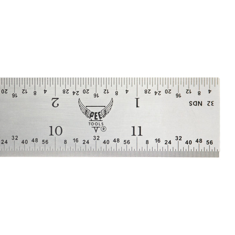 PEC Tools 12" Rigid Metal Ruler, Made from Premium Stainless Steel, 4R Graduation (1/8", 1/16", 1/32", 1/64"), Fully Hardened and Tempered Machinst Rule, Made in USA