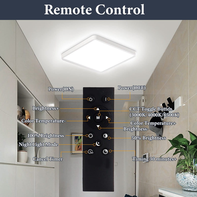 LED Ceiling Light Fixture with Remote Contro 12Inch 36W Flush Mount Close to Ceiling Lights 3000K-6500K Light Color Changeable Slim Modern Ceiling Lamp for Bedroom Kitchen Dining room Entryway White-A