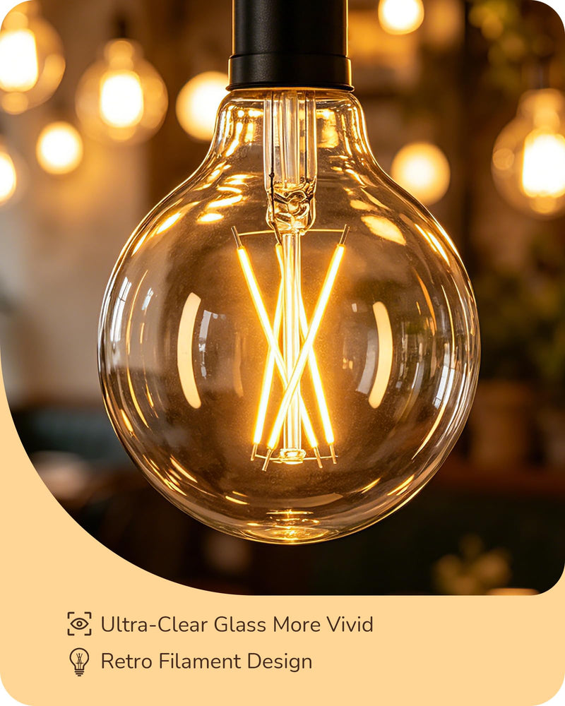 EDISHINE 6 Pack G25 Globe Light Bulbs, Dimmable Vintage LED Edison Bulbs, CRI90+ 5W Equivalent 60W, Clear LED Filament Vanity Light Bulbs, 2700K Warm White, 500LM, E26 Base Clear Glass Edison 2700K Warm White