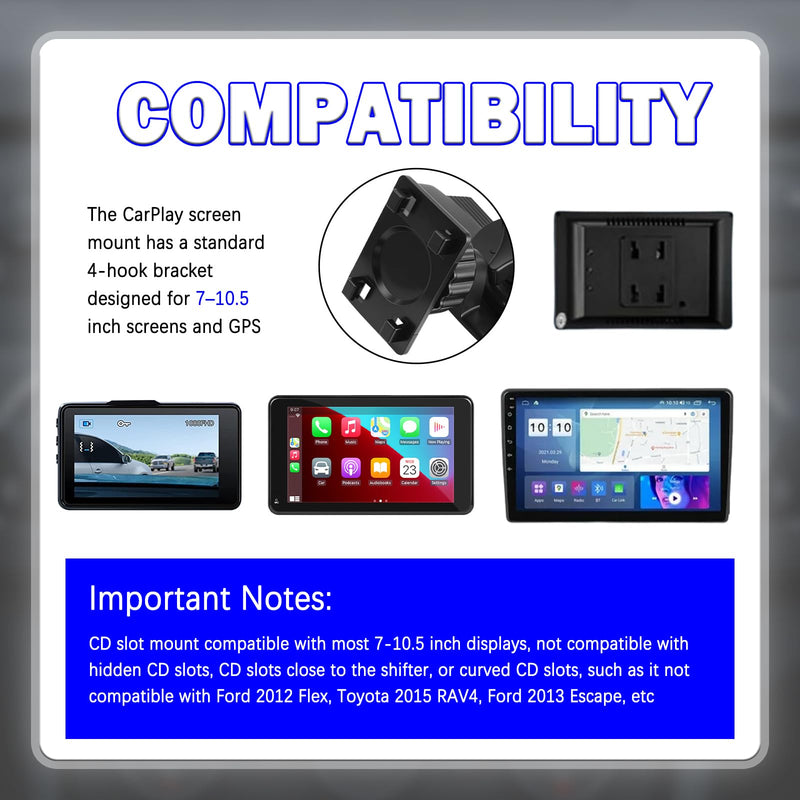 360° Rotatable CD Slot Mount for Carplay Screen,Non-Slip CD Mount | for Carplay Screen GPS Display,7"-10.5" Display Carplays CDs Mounts Car Accessories for Cars,SUVs