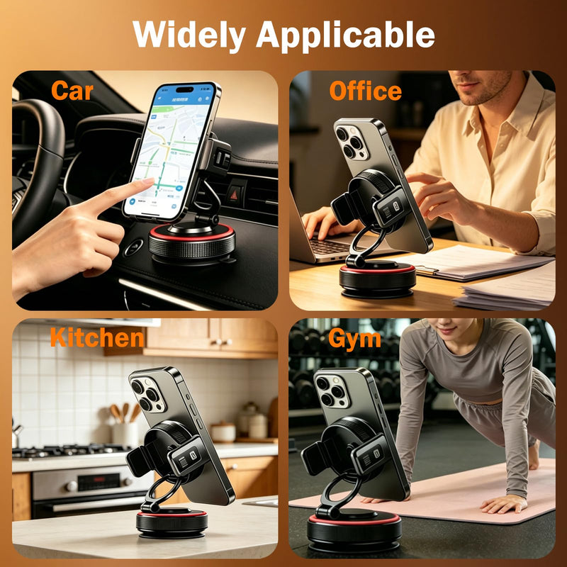 for Magsafe Car Mount, Magnetic Clip 2-in-1, Vacuum Gel Suction Cup | Steady Durable 360° Rotating Adjustable Heat & Cold Resistant Foldable for iPhone Android Kitchen Office Desktop Travel Black
