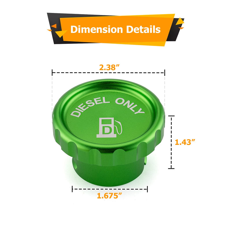 WeiSen Diesel Fuel Cap Aluminum Compatible with Dodge Ram 1500 2500 3500 Green Magnetic 2019-2024
