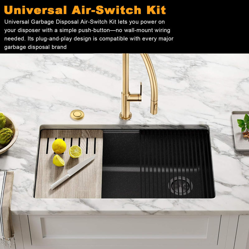 Garbage Disposal Air Switch Kit - UL Certified Sink Top Switch with Long 3.5" Brass Button by UHOUSING, Complete All-in-One Kit for All Disposals (Brushed Gold) Brushed Gold