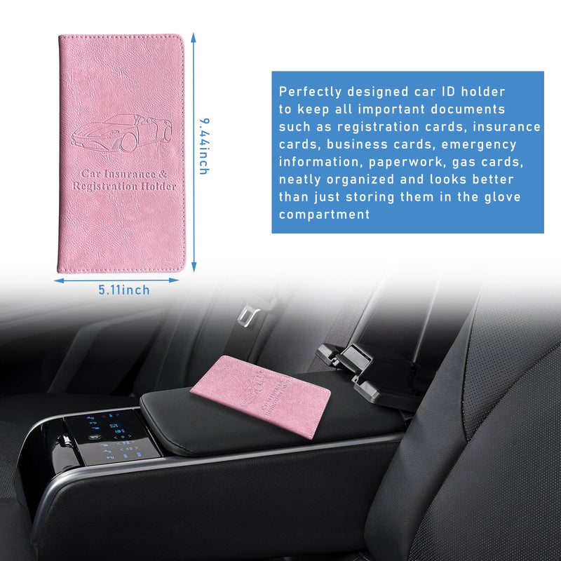 Ziciner Car Registration and Insurance Holder, Auto Card Document Glove Box Organizer with Magnetic Closure, Universal Vehicle Interior Accessories for Cars SUVs (Pink-Large) Pink L-9.4×5.1"