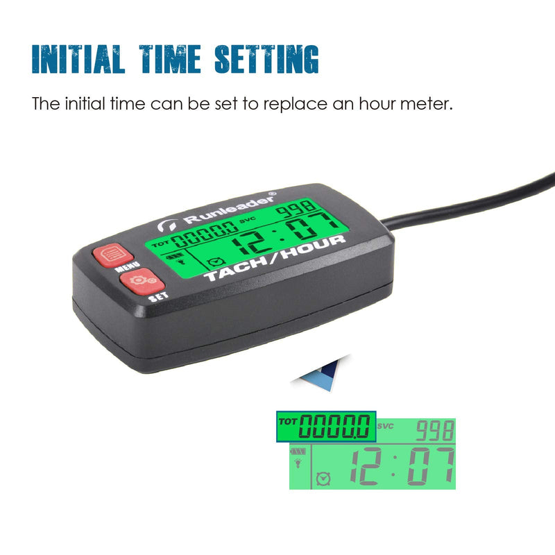 Runleader Hour Meter Tachometer,Maintenance Reminder,Alert RPM,Backlit Display,Initial Hours Setting,Battery Replaceable,Use for ZTR Mower Generator Marine ATV and Gas Powered Device. (Button-Red) Button-Red