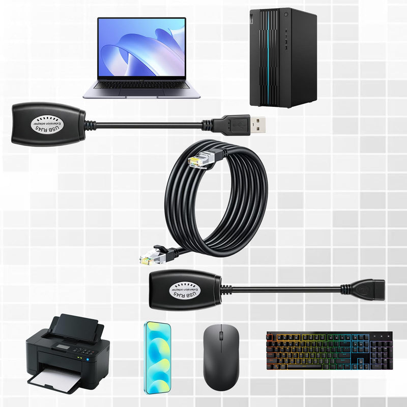 USB-RJ45 Extender, USB to RJ45 Extension Adapter, USB Over Cat6 Cable Extension RJ45 Extender Extensions Cables Connector Adapters Over Cat5/Cat5e/Cat6/Cat7/Cat8-2 Pairs