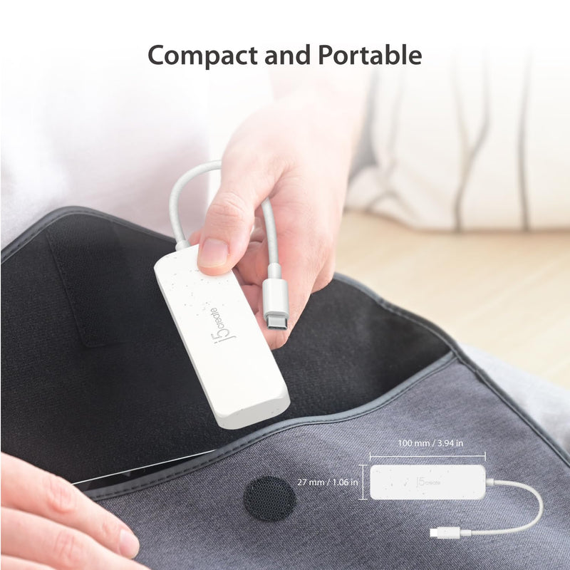 j5create 4-in-1 USB-C to 4-Port 10Gbps Type-C Hub, Eco-Friendly, Compatible with MacBook Pro, MacBook Air, iPad, Mac mini, Windows Laptop, and More(JCH345EW) Natural White