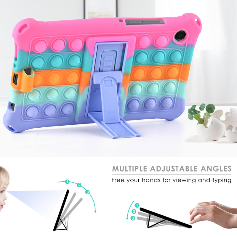 DETUOSI Silicone Case for Samsung Galaxy Tab A11/Tab A9 8.7", Dazzling Pink | Shoulder Strap & Stylus Pen, Built-in Pen Holder, Adjustable Stand, Multi-angle Case, Funny Protective Cover for Tab A11 8.7"
