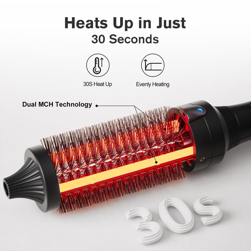 K&K Thermal Brush, Blowout Boost Ionic Round Heated Hot Brush, to Make Hair Smoother & Shinier, Easy to Use, Not for Blow Drying, 38mm Barrel,Dual Voltage, UK Plug, Jet Black