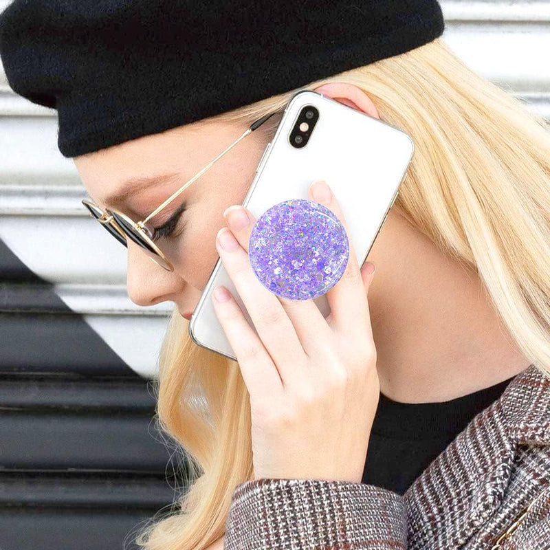 Magnetic Retractable Phone Stand, Phone Grip, Suitable for Round Foldable Phones and Tablet Accessories - Transparent ShinePowder (Magnetic Purple) Magnetic purple