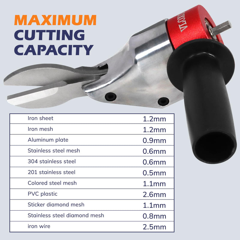 VLOXO Drill Metal Shear Attachment Shear Metal Cutter with 360-Degree Pivoting Head Cordless Electric Drill Attachment Professional Metal Cutting Tool for Cuts Iron Sheet Aluminum and Copper