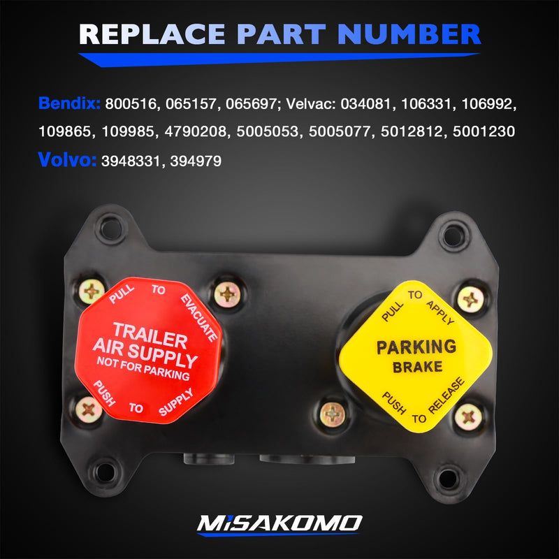 800516 MV-3 Dash Air Brake Control Valve - MV3 Trailer Parking Brake Valve - Compatible with Volvo 3948331, Bendix 065157 065697, Velvac 4790208 5001230, and Western Star Peterbilt Kenworth 800516