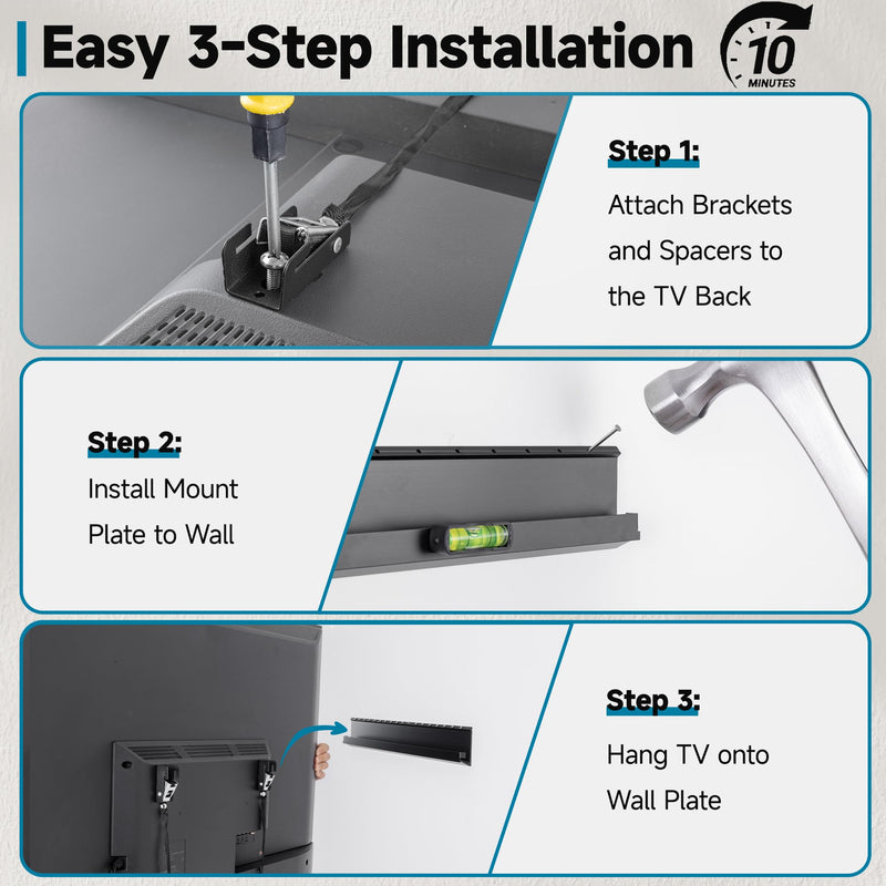 No Stud TV Wall Mount for 32-70 TVs, No Drill TV Mount up to 130 lbs | Max VESA 400x400mm, Drywall TV Bracket, Studless TV Hanger, Easy Install, Low Profile, Include All Hardware