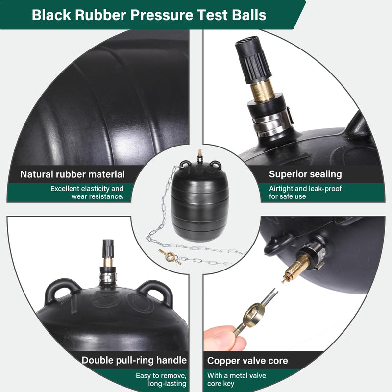 Upgraded 3PK Inflatable Pipe Plug Balloon Kit(2",3",4") with Fast Air Pump & Extension Hose, Rubber Sewer Test Balls with Safety Chain & Valve Tool for Plumbing Pressure Testing/Drain Blocking 2 Inch,3 Inch,4 Inch