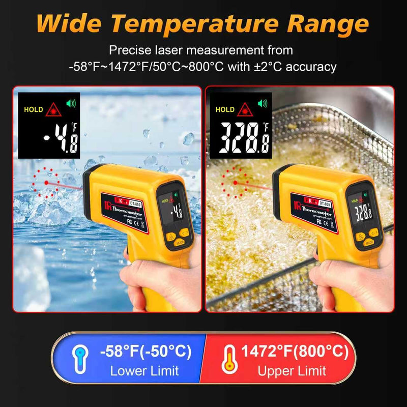 FKM Rechargeable Infrared Thermometer Gun,13-Point Laser Non-Contact Laser Thermometer Gun,High Precision,-58°F~1472°F,Digital IR Temperature Gun for Cooking,Griddle,Oven,HVAC,Automotive,Industrial -58°F~1472°F (-50°C~800°C)