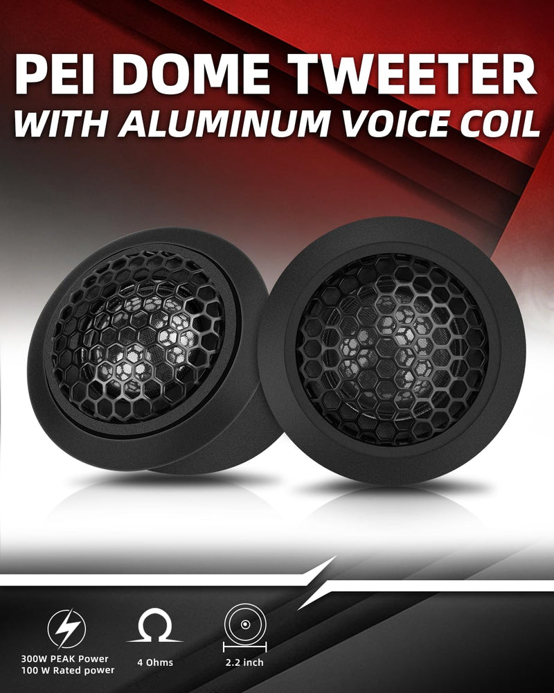 1 Inch Car Tweeters 300W Peak, Silk Dome Tweeter Speakers for Car Audio, 4 Ohm High Frequency Tweeters with Crossover, Surface/Flush Mount, Car Tweeters Pair for Clear Crisp Sound