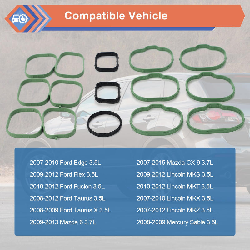 ZONFANT Intake Manifold Gasket Set Compatible with 2007-2012 Ford Edge Flex Fusion Taurus Taurus X, 2007-2015 Mazda 6 CX-9, 2007-2012 Lincoln MKS MKT MKX MKZ, 2008-2009 Mercury Sable, Replace#MS97118