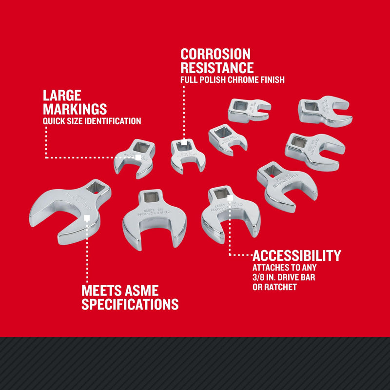 CRAFTSMAN Crowfoot Wrench Set, Open End, SAE, 10 Piece (CMMT12052LZ) 10 Count (Pack of 1)