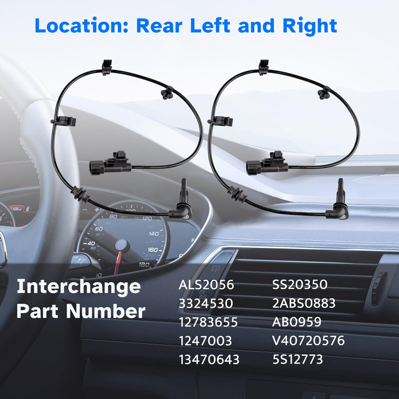 Rear Wheel Speed ABS Sensor Left and Right fit for 2011 2012 2013 2014 2015 Chevy Cruze, Chevy Volt, 14-16 Cadillac ELR, 12-17 Buick Verano, 16-19 Buick Cascada, Driver Passenger Side, 2pcs