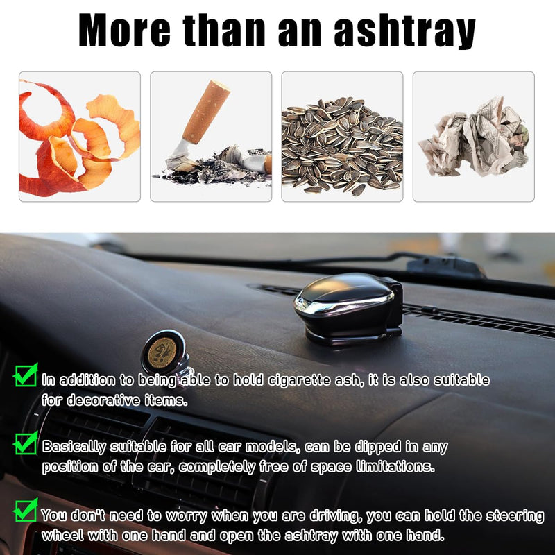 Car Ashtray with Lid, Flame Retardant Car Cigarette Ash Trash Can with Led Light, Waterproof Plastic Mini Ashtray Suitable for Most Vehicles, Universal Car Accessories (Black) Black