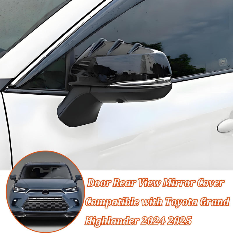 Car Door Rear View Mirror Cover Cap Compatible with Toyota Grand Highlander 2024 2025 2026,ABS Car Outside Side Rearview Mirror Cover Trim Accessories (Glossy Black-A) Glossy Black-A