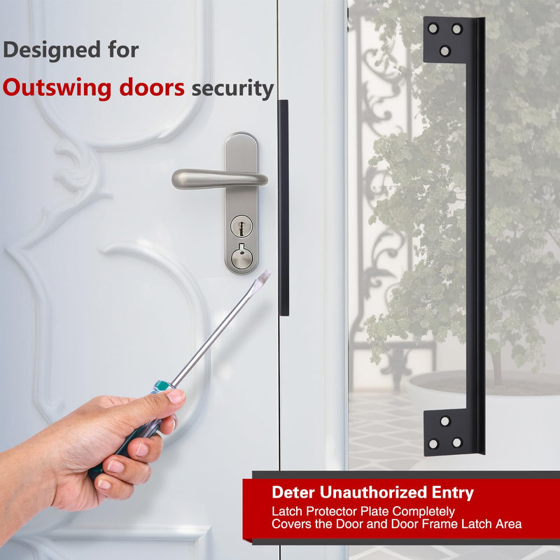Door Latch Guard Home Security Door Lock Plate, Outswing Door Security Protector to Prevent Unauthorized Entry, Extra Security Door Locks Door Blocker, Steel Latch Guard Plate Cover (11" - 2pack) 11in - 2pack