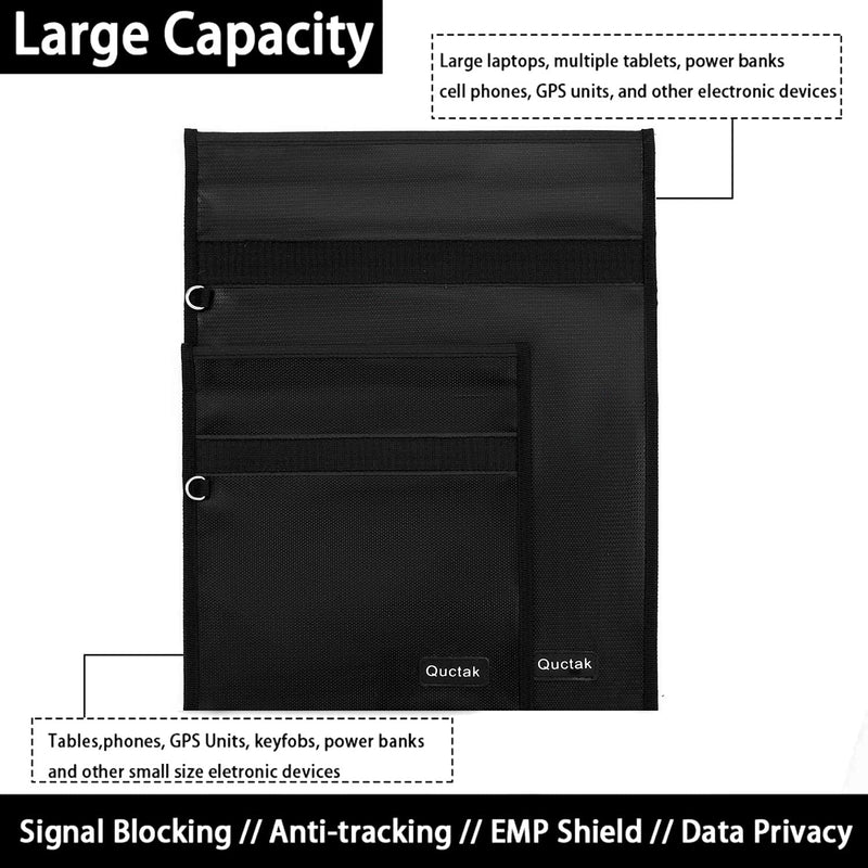 Large Faraday Cage (13.8" X 17.7"), Fireproof Waterproof Key Fob Protector, Faraday Bags for Phones, Car RFID Signal Blocking, Anti-Theft Pouch, Anti-Hacking Case Blocker Black 13.8"X17.7"