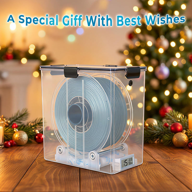 Filament Storage Box - 1 Pack 4L 3D Printer Filament Container with 1 Hygrometer, Airtight Dry Box for Sealing and Protection, Water-Proof & Dust-Proof, Reusable Desiccant, Tube Cutter