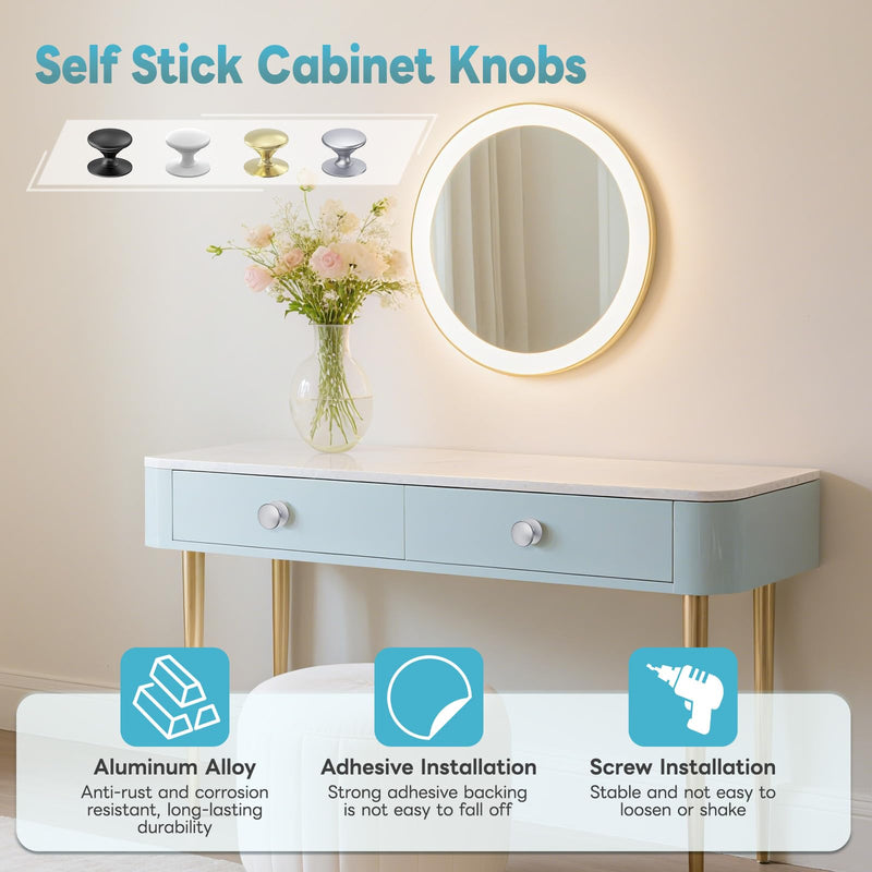 Self Adhesive Cabinet Knobs, Aluminum Alloy Self-Stick Drawer Pull Handles for Sliding Glass Door, Cabinet, Cupboard, Dresser, Closet, Window - Stick On No-Drilling Drawer Knobs (8, Silver) 8
