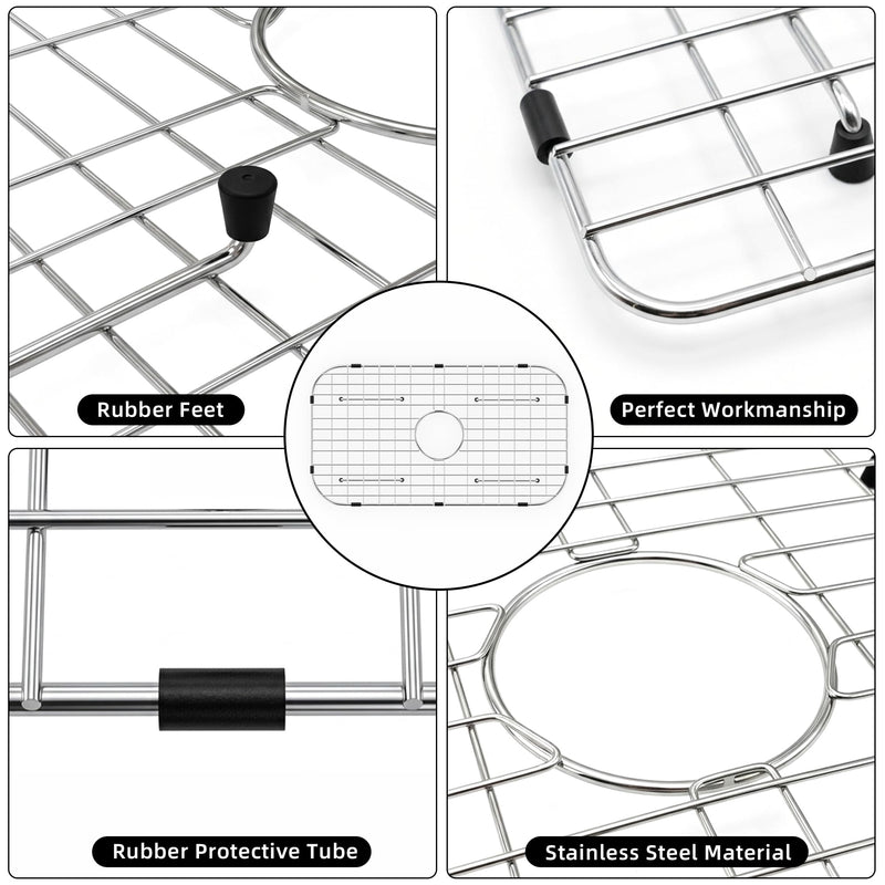 Sink Protector Grid 26-1/16" x 14-1/16", Centered Drain with Corner Radius 3-1/2" for Kitchen Sink Centered Drain with Corner Radius, 304 Stainless Steel Material 26-1/16" x 14-1/16" Centered Drain
