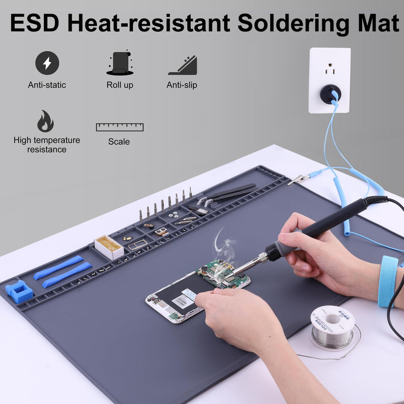 Premium Heat Resistant 932°F 20.9" x 13.5" Magnetic Anti-Static Mat with Grounding Accessories, HPFIX ESD Safe Electronics Work Mat for Computer Cell Phone Laptop Repair HPESD15