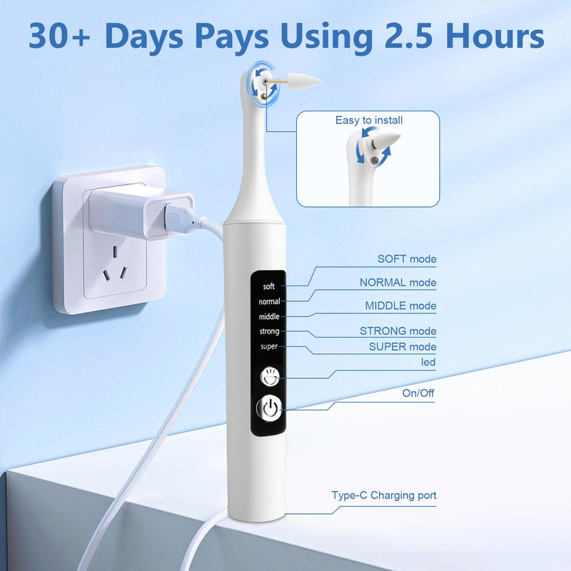 Teeth Whitening Polisher Kit, Rechargeable Dental Polisher for Teeth Cleaning and Whitening, Electric Teeth Polisher Tool with LED Light, 6 Brush Heads 5 Speed Modes for Home and Travel Use